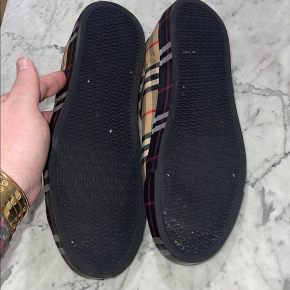 Burberry Beige and Black Plaid Slip-Ons